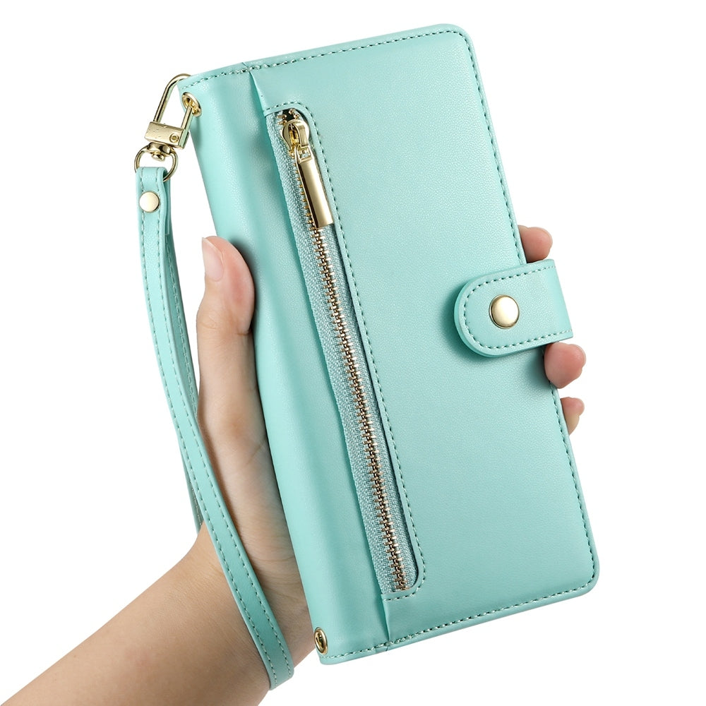 For Redmi 14C 4G Nine Card-slot Zipper Wallet Bag Leather Phone Case(Mint Green)