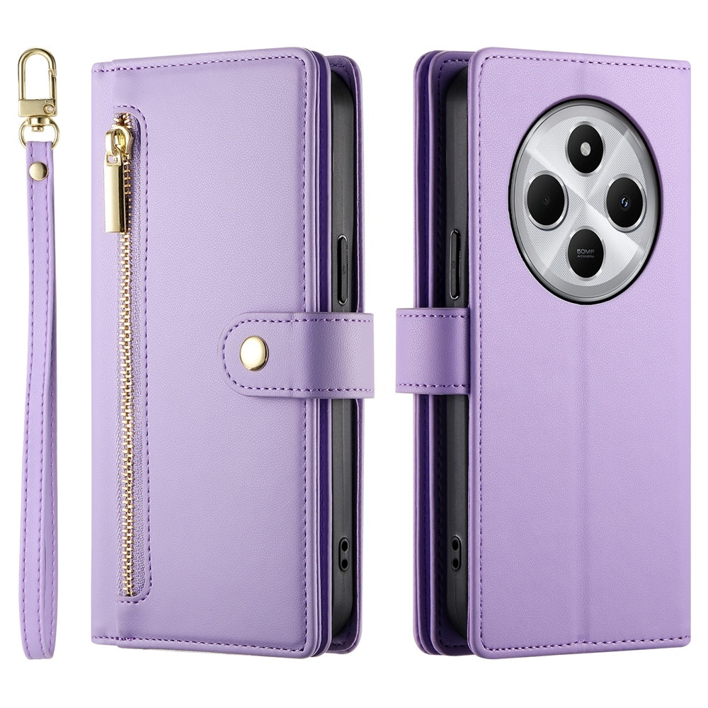 For Redmi 14C 4G Nine Card-slot Zipper Wallet Bag Leather Phone Case(Purple)