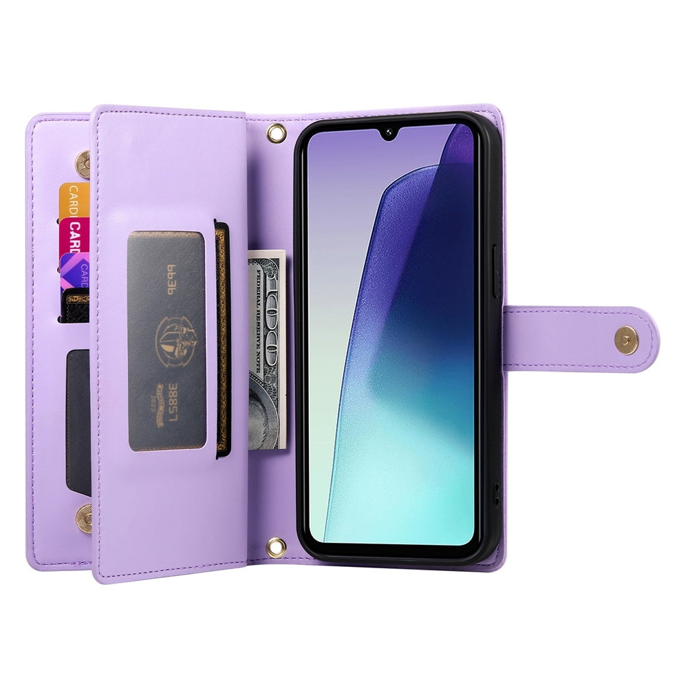 For Redmi 14C 4G Nine Card-slot Zipper Wallet Bag Leather Phone Case(Purple)