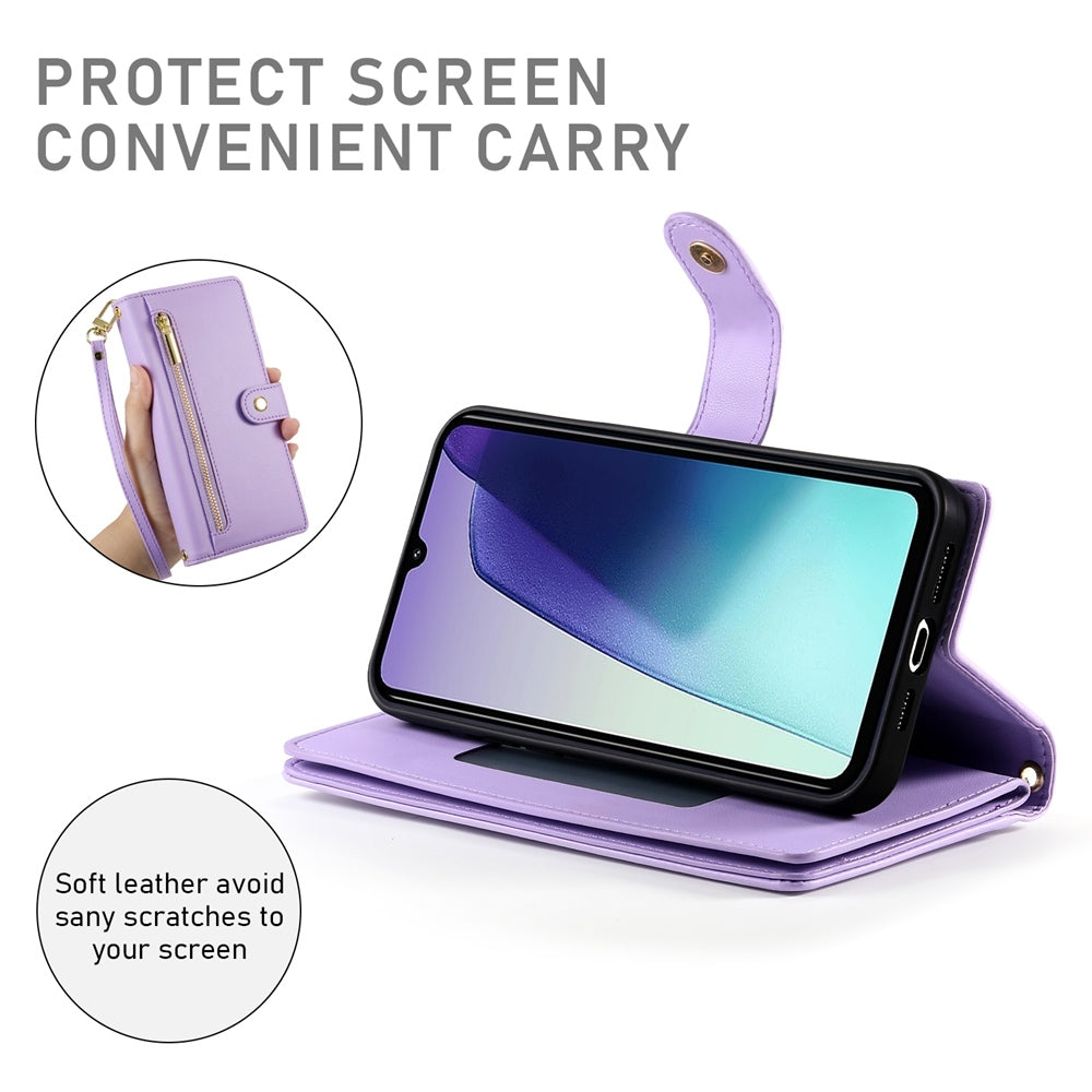 For Redmi 14C 4G Nine Card-slot Zipper Wallet Bag Leather Phone Case(Purple)