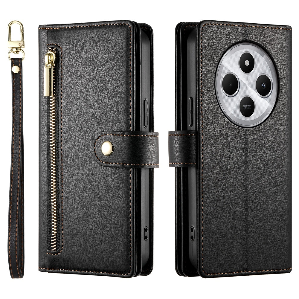 For Redmi 14C 4G Nine Card-slot Zipper Wallet Bag Leather Phone Case(Black)