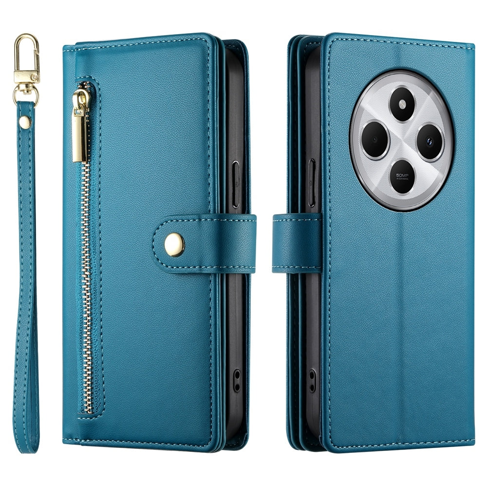 For Redmi 14C 4G Nine Card-slot Zipper Wallet Bag Leather Phone Case(Blue)