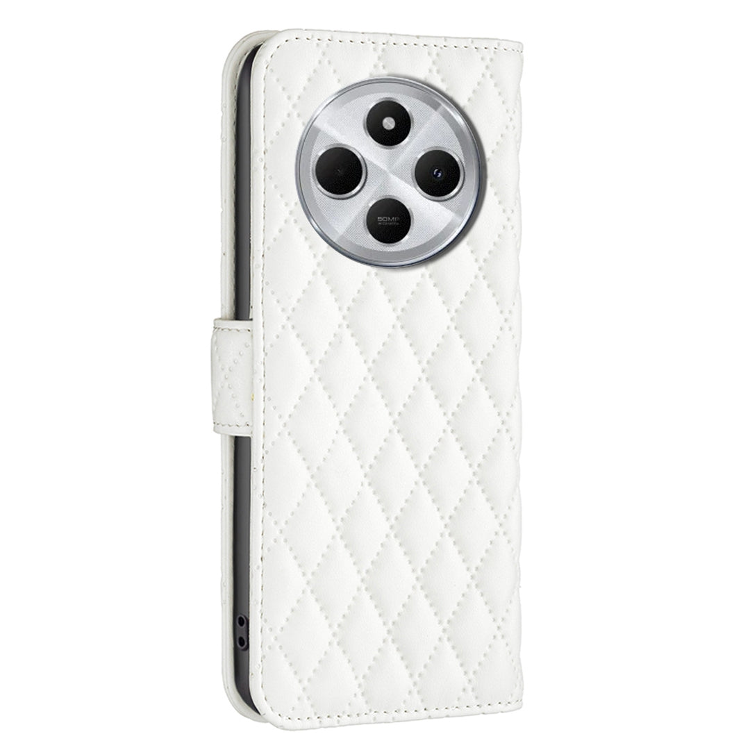 For Redmi 14C 4G Diamond Lattice Wallet Flip Leather Phone Case(White)