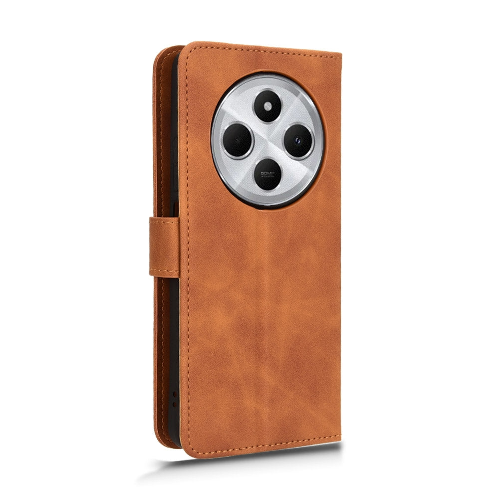 For Redmi 14C Skin Feel Magnetic Flip Leather Phone Case(Brown)