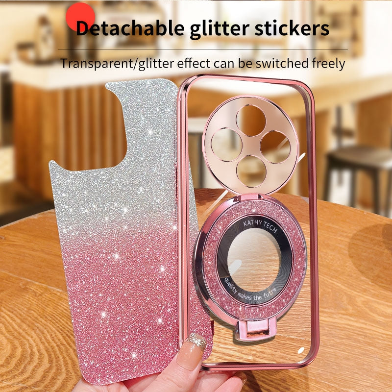 For Redmi 14C 4G Plated Gradient Glitter Round Holder TPU Phone Case(Pink)