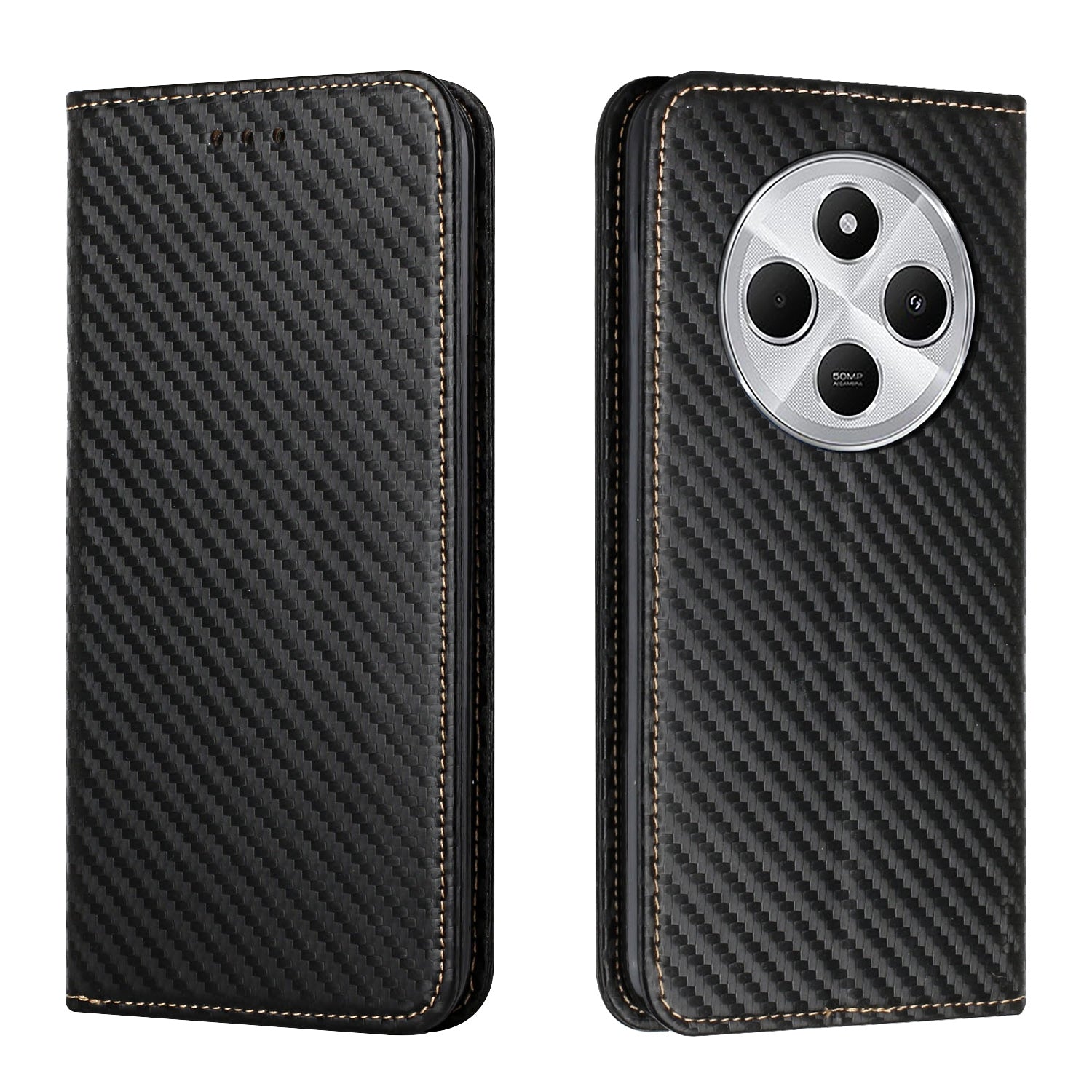 For Redmi 14C 4G Carbon Fiber Texture Magnetic Flip Leather Phone Case(Black)