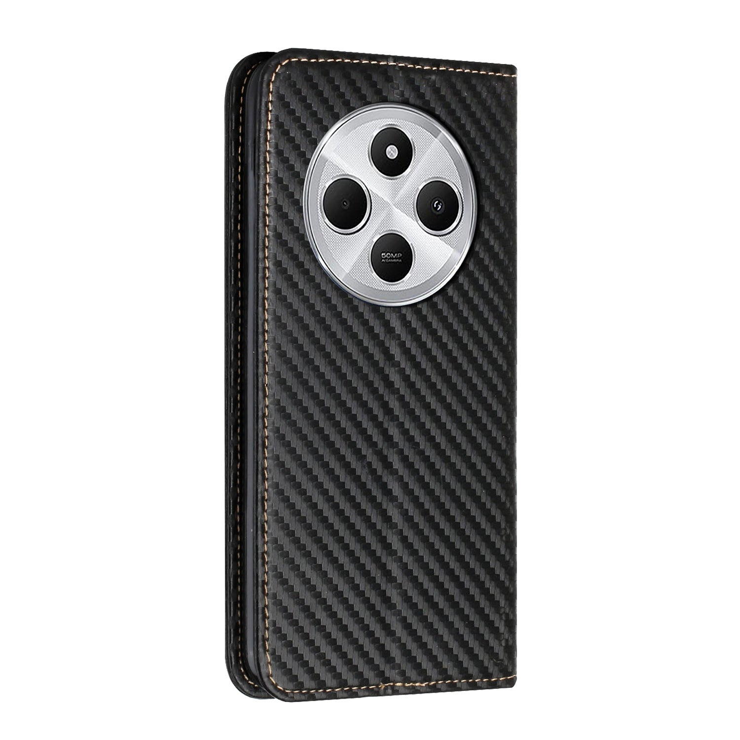 For Redmi 14C 4G Carbon Fiber Texture Magnetic Flip Leather Phone Case(Black)