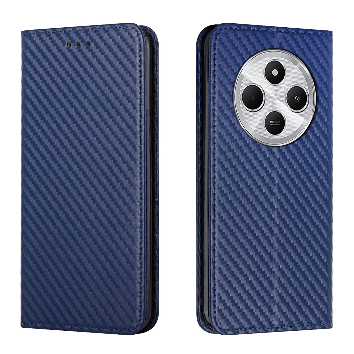 For Redmi 14C 4G Carbon Fiber Texture Magnetic Flip Leather Phone Case(Blue)