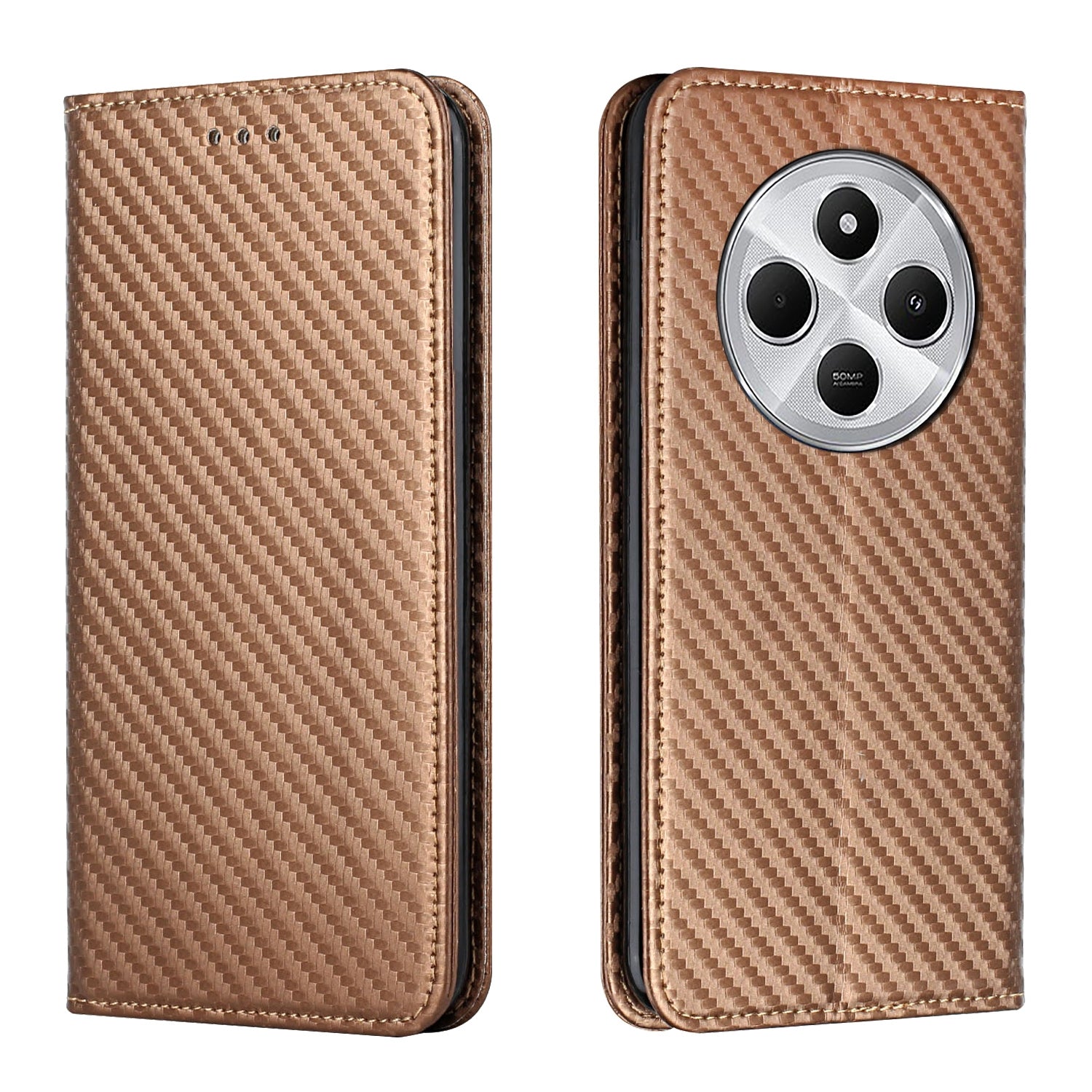 For Redmi 14C 4G Carbon Fiber Texture Magnetic Flip Leather Phone Case(Brown)