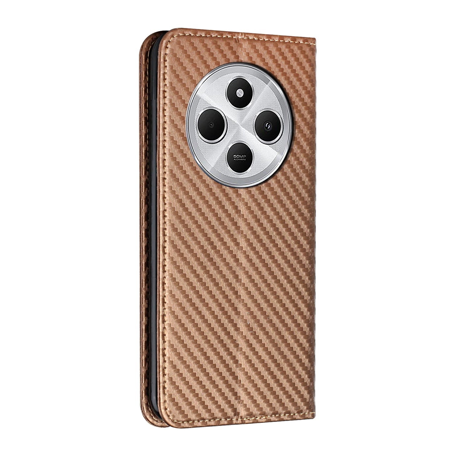 For Redmi 14C 4G Carbon Fiber Texture Magnetic Flip Leather Phone Case(Brown)