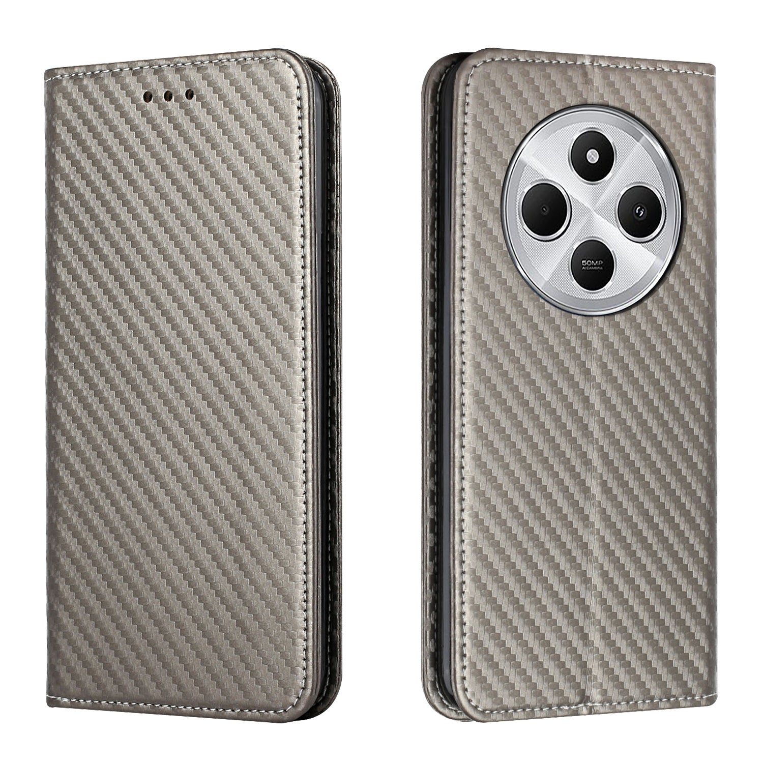 For Redmi 14C 4G Carbon Fiber Texture Magnetic Flip Leather Phone Case(Grey)