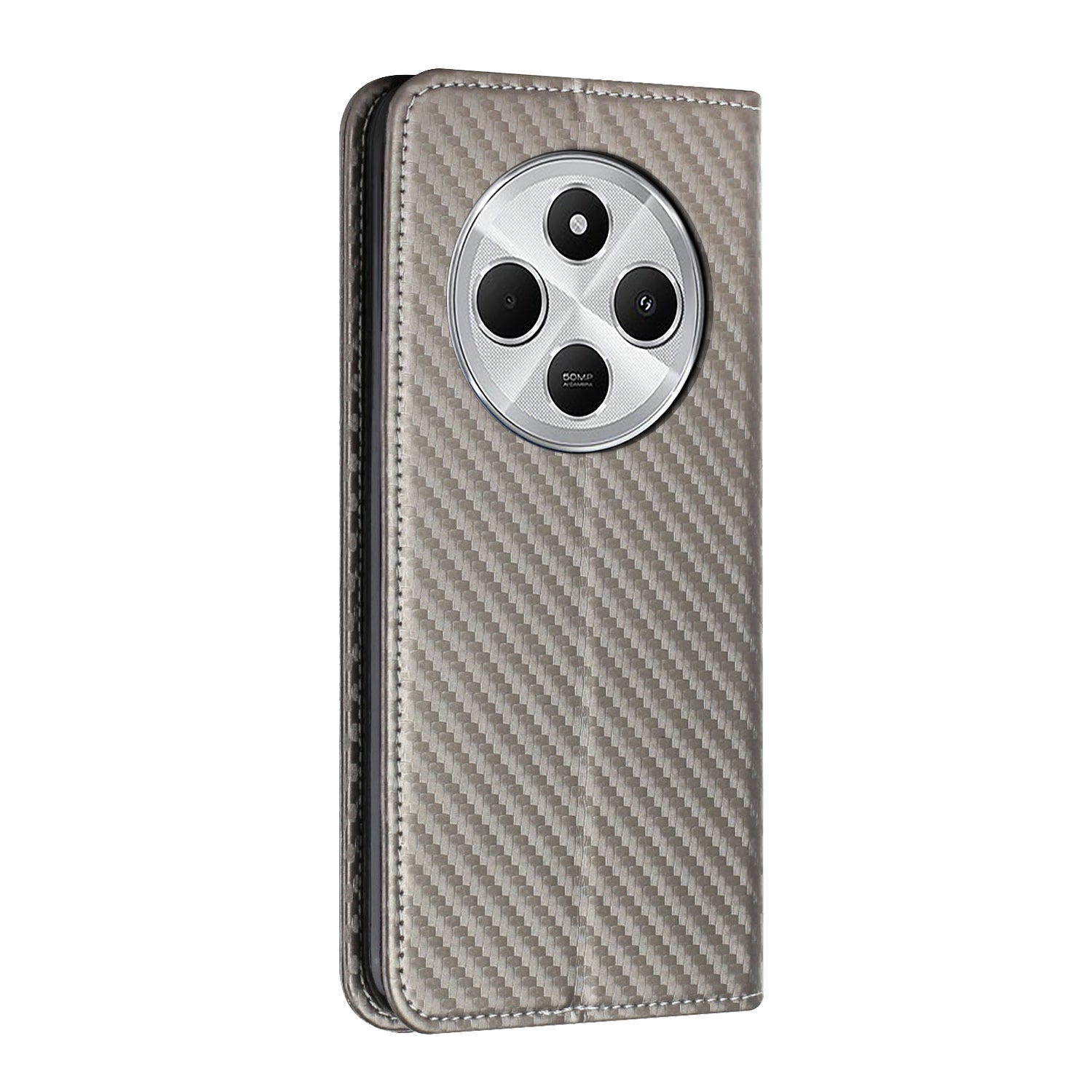 For Redmi 14C 4G Carbon Fiber Texture Magnetic Flip Leather Phone Case(Grey)