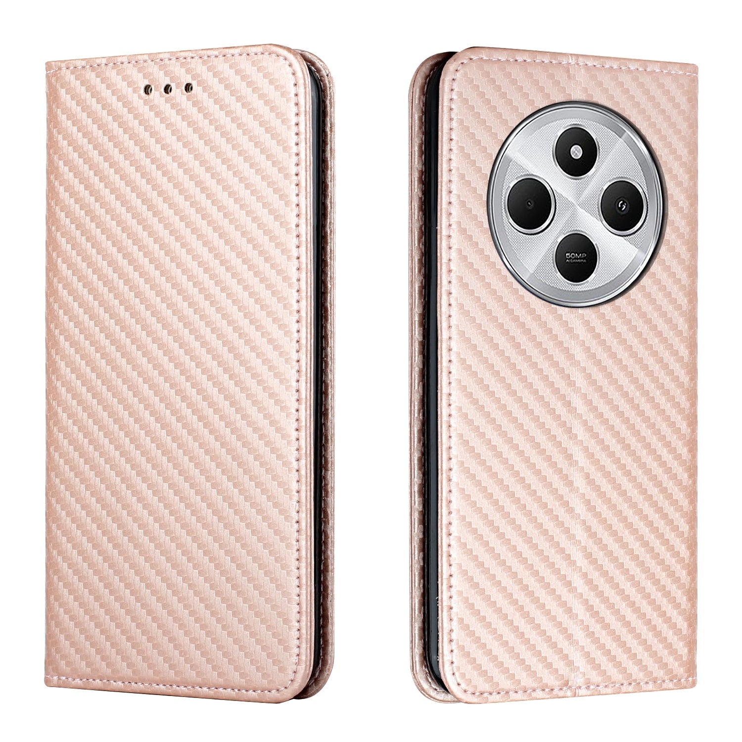 For Redmi 14C 4G Carbon Fiber Texture Magnetic Flip Leather Phone Case(Rose Gold)