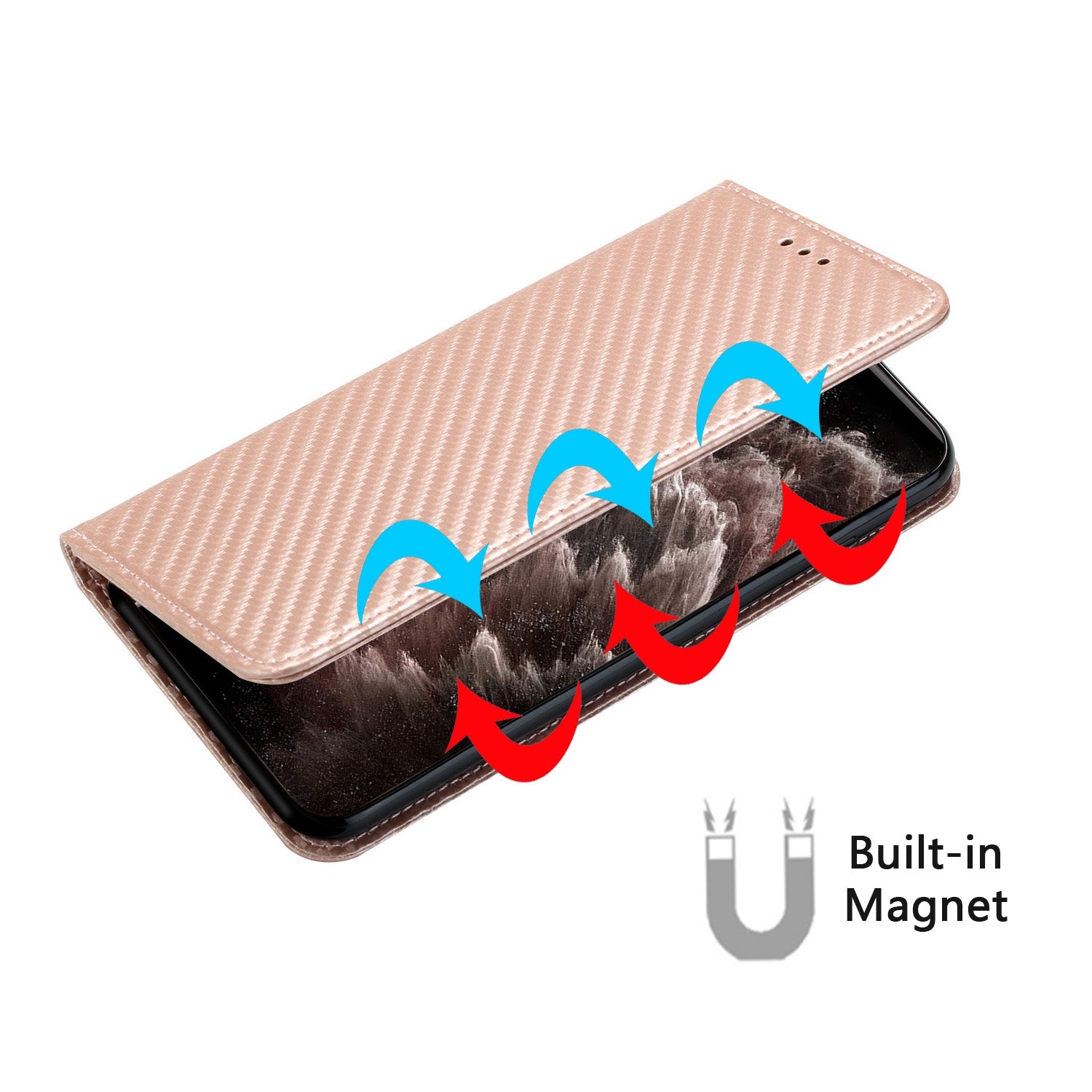 For Redmi 14C 4G Carbon Fiber Texture Magnetic Flip Leather Phone Case(Rose Gold)