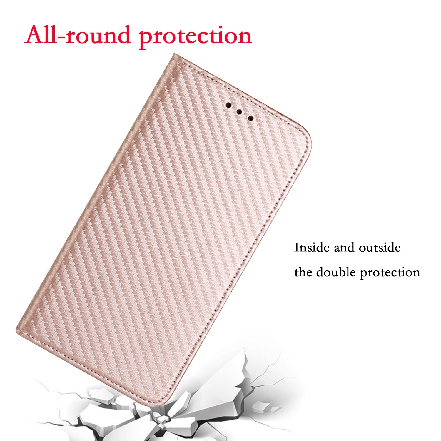 For Redmi 14C 4G Carbon Fiber Texture Magnetic Flip Leather Phone Case(Rose Gold)