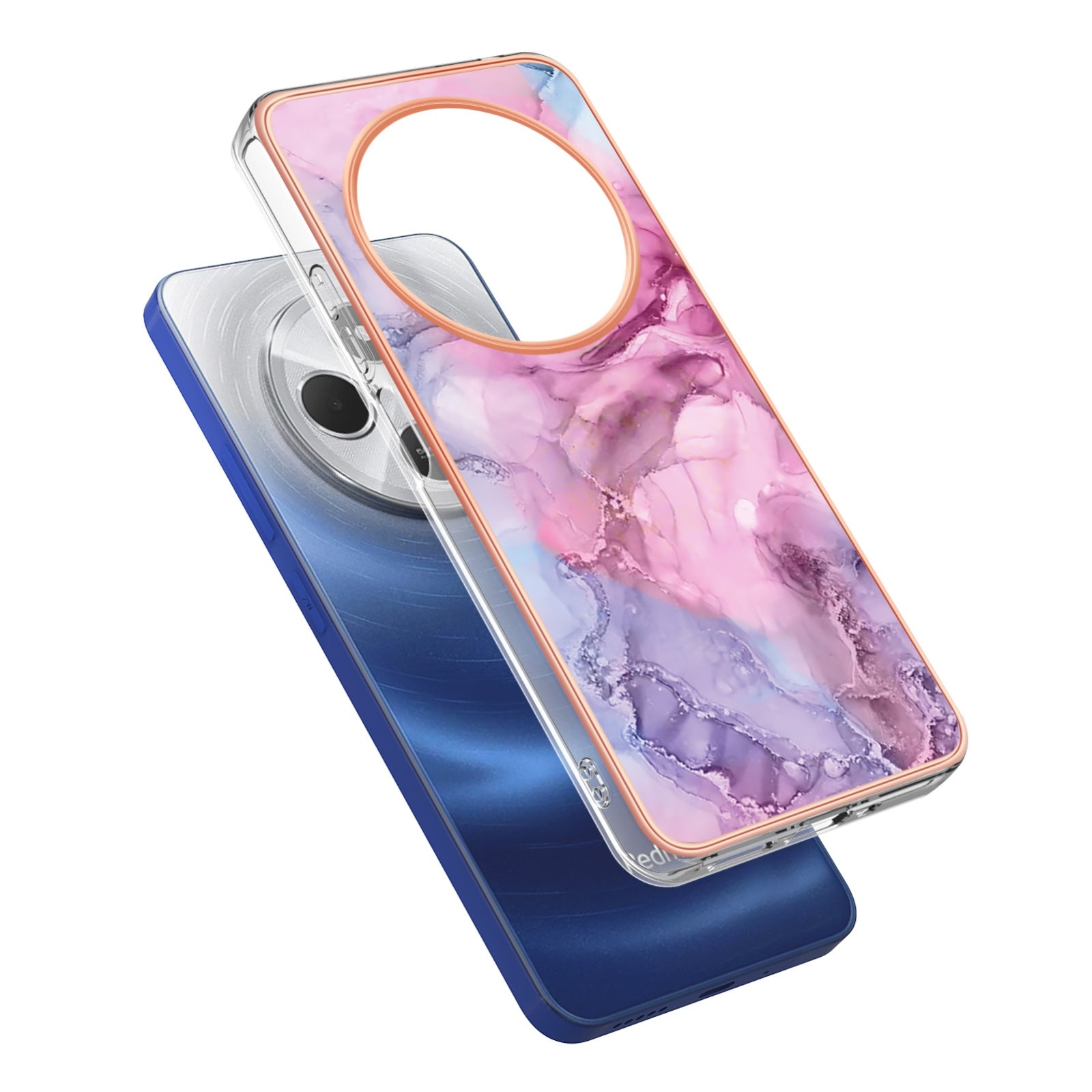 For Redmi 14C 4G Electroplating Marble Dual-side IMD Phone Case(Pink 013)