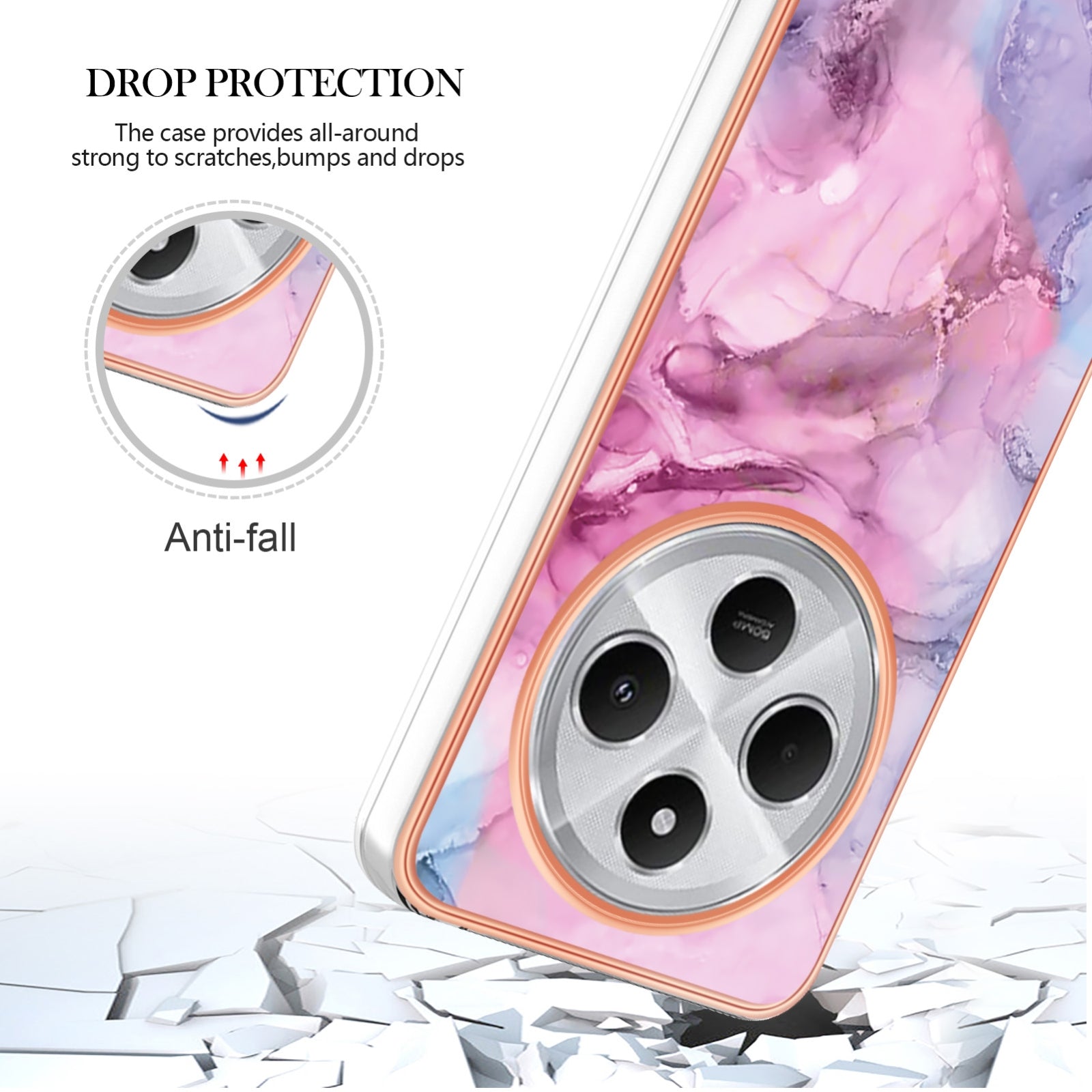 For Redmi 14C 4G Electroplating Marble Dual-side IMD Phone Case(Pink 013)