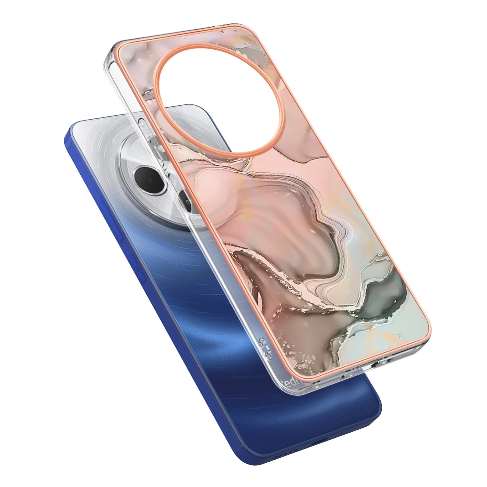 For Redmi 14C 4G Electroplating Marble Dual-side IMD Phone Case(Rose Gold 015)