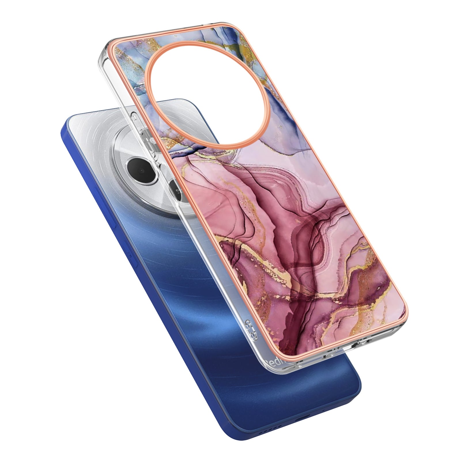 For Redmi 14C 4G Electroplating Marble Dual-side IMD Phone Case(Rose Red 014)