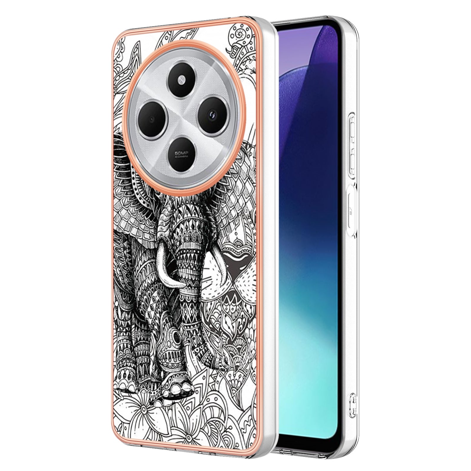 For Redmi 14C 4G Electroplating Marble Dual-side IMD Phone Case(Totem Elephant)