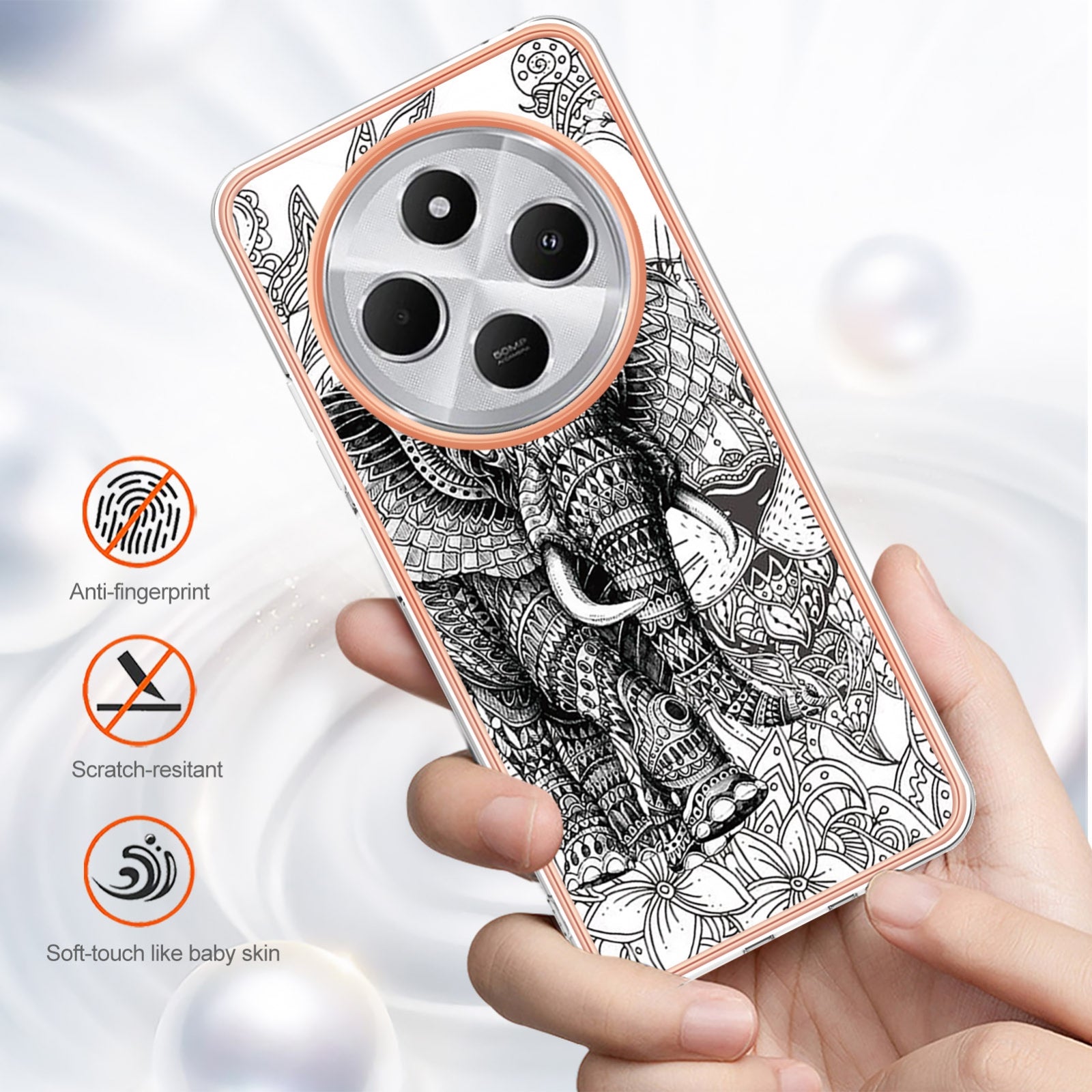 For Redmi 14C 4G Electroplating Marble Dual-side IMD Phone Case(Totem Elephant)