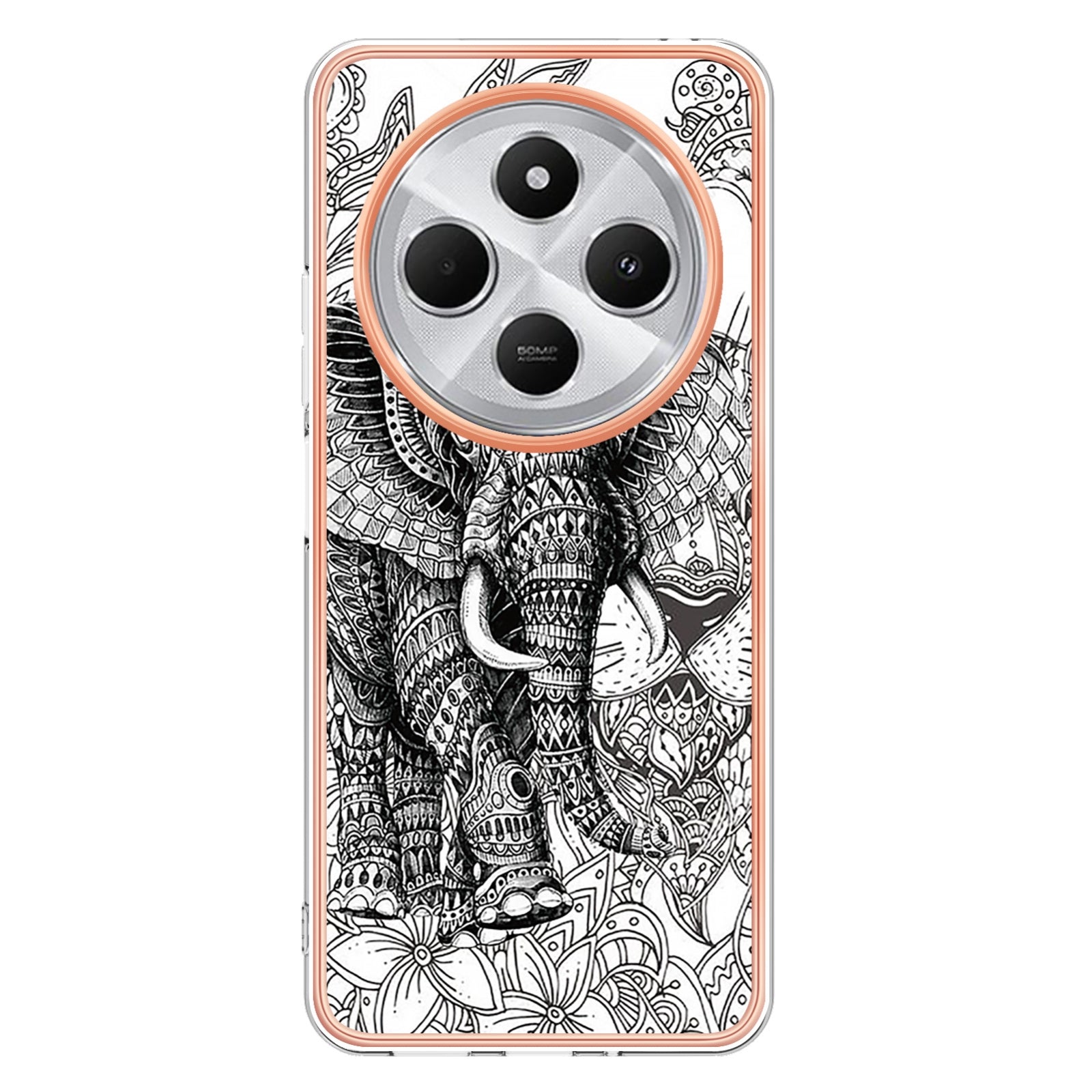 For Redmi 14C 4G Electroplating Marble Dual-side IMD Phone Case(Totem Elephant)