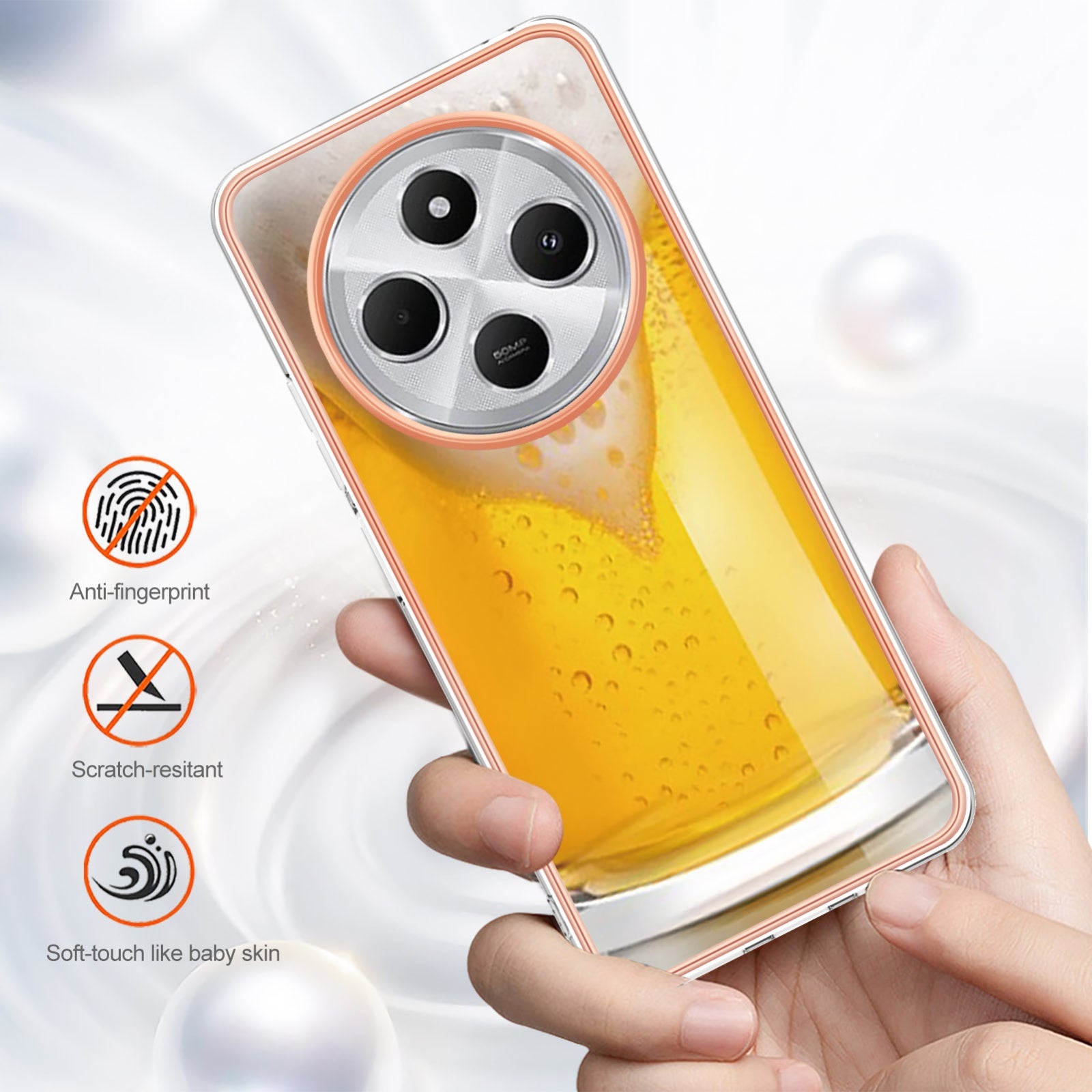 For Redmi 14C 4G Electroplating Marble Dual-side IMD Phone Case(Draft Beer)