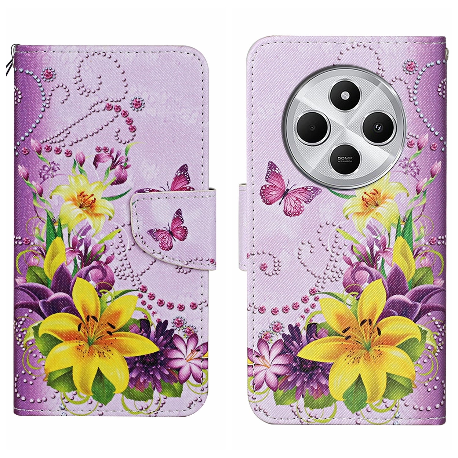 For Redmi 14C 4G Colored Drawing Pattern Leather Phone Case(Yellow Flower Butterfly)