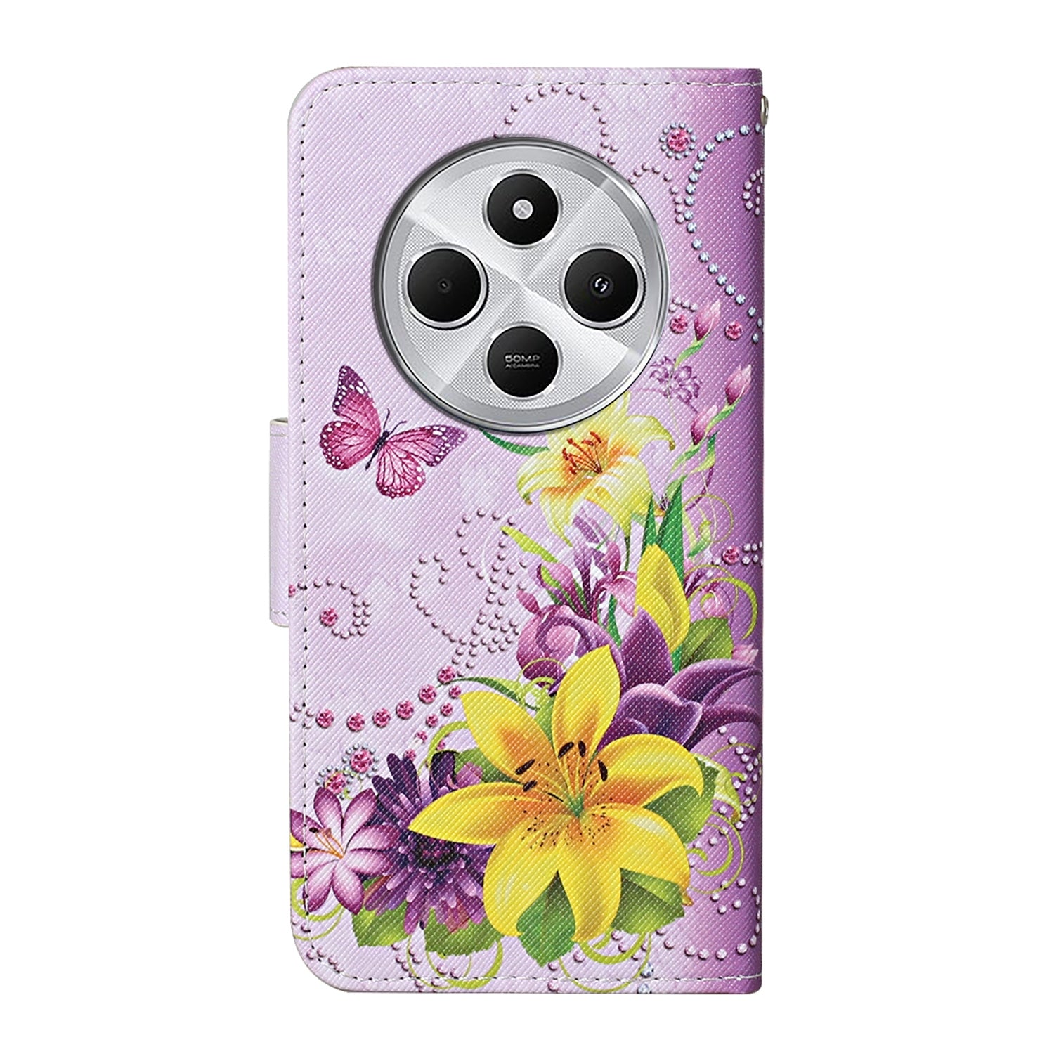 For Redmi 14C 4G Colored Drawing Pattern Leather Phone Case(Yellow Flower Butterfly)