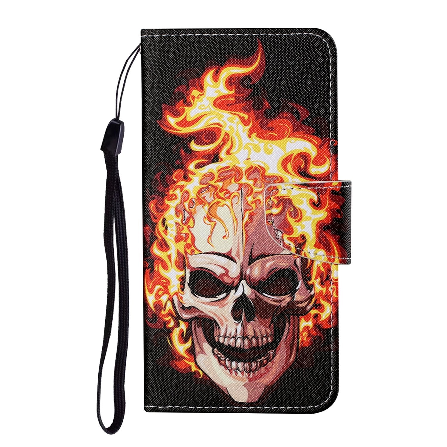 For Redmi 14C 4G Colored Drawing Pattern Leather Phone Case(Flame Skull)