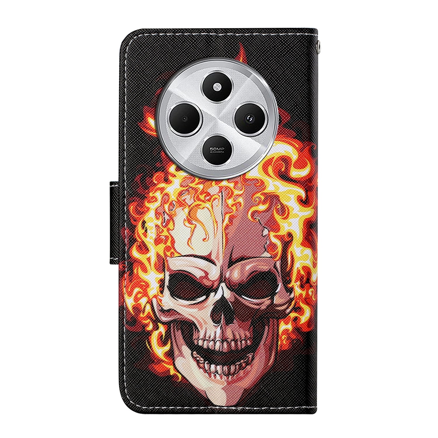 For Redmi 14C 4G Colored Drawing Pattern Leather Phone Case(Flame Skull)