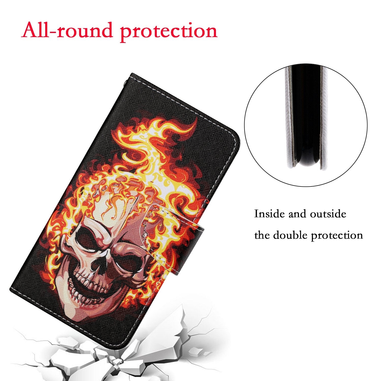 For Redmi 14C 4G Colored Drawing Pattern Leather Phone Case(Flame Skull)