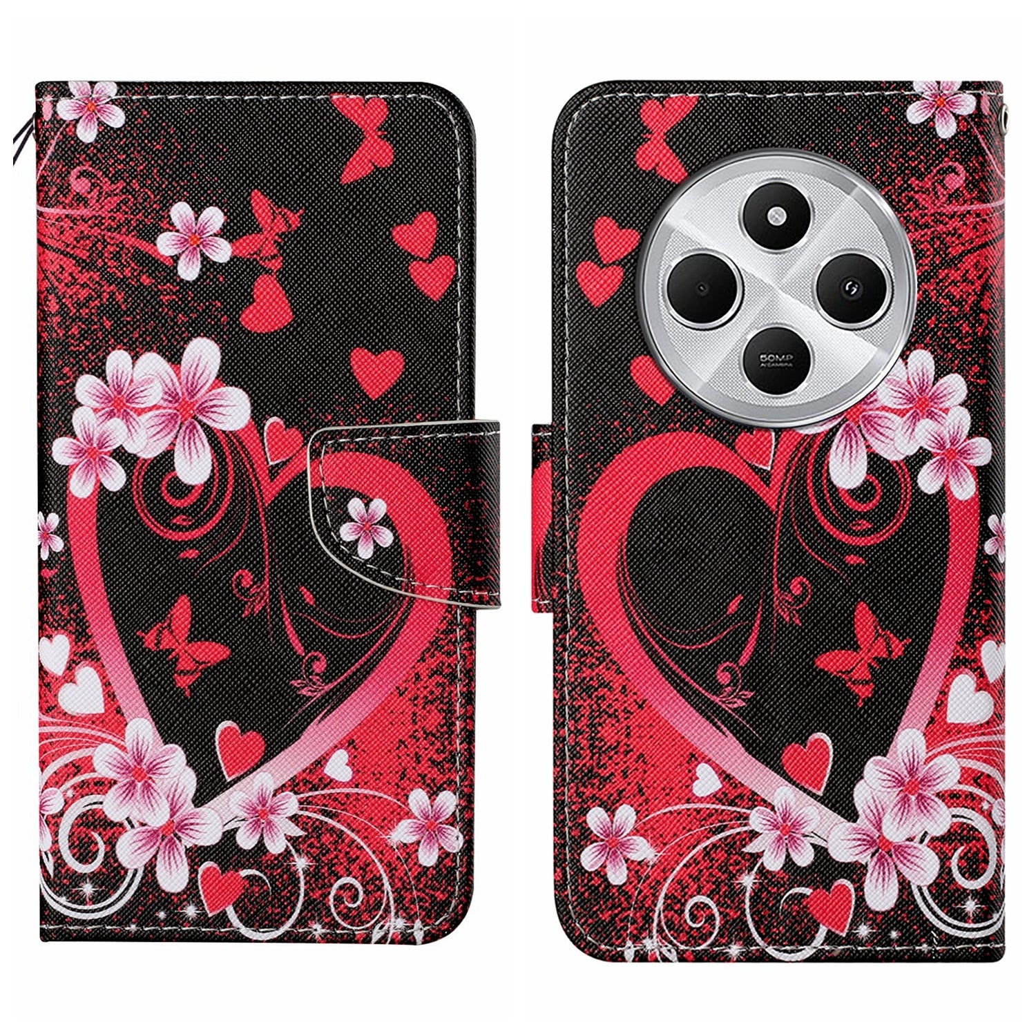 For Redmi 14C 4G Colored Drawing Pattern Leather Phone Case(Red Heart)