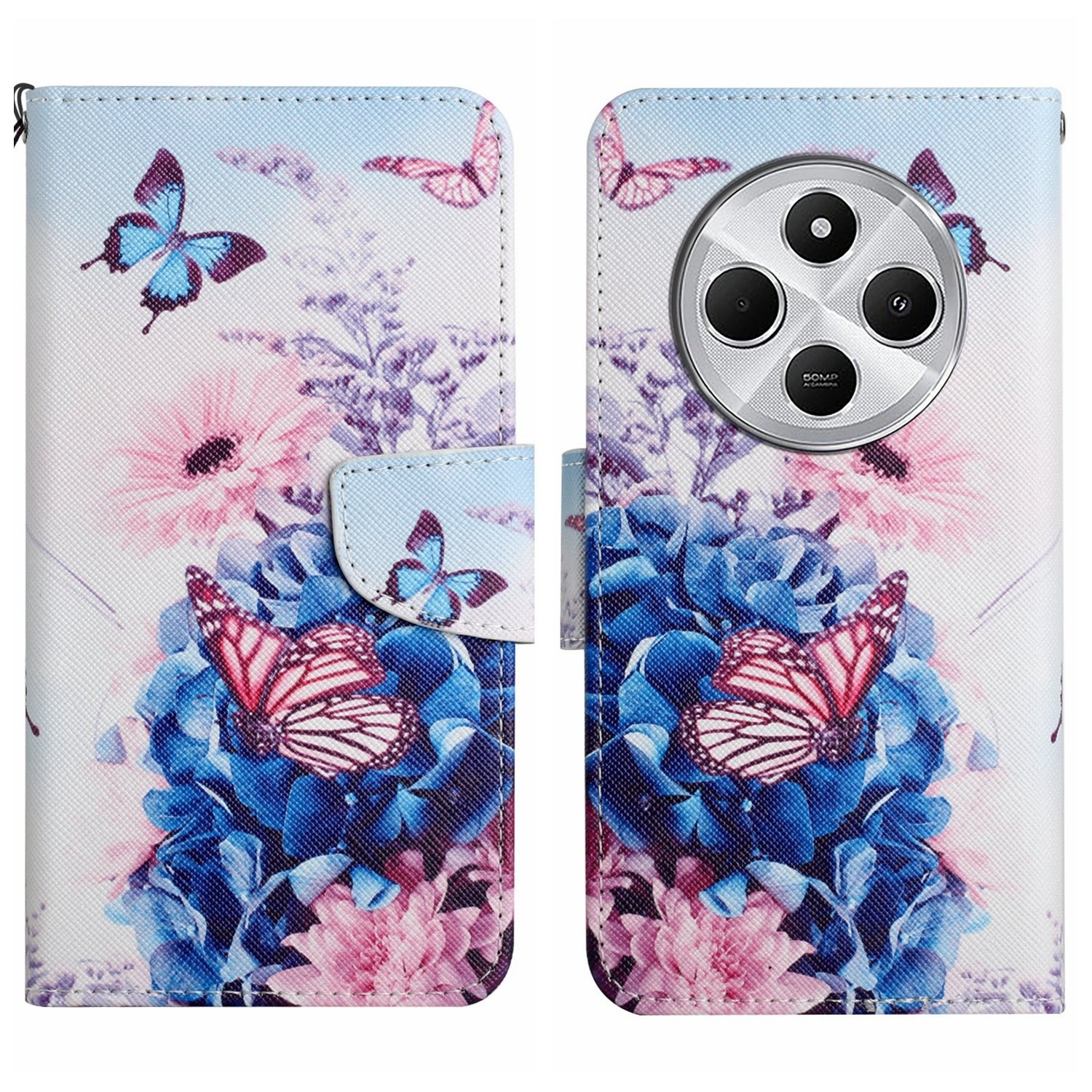 For Redmi 14C 4G Colored Drawing Pattern Leather Phone Case(Purple Butterfly)