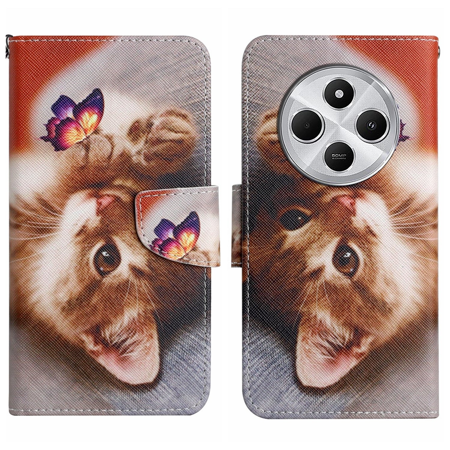 For Redmi 14C 4G Colored Drawing Pattern Leather Phone Case(Butterfly Cat)