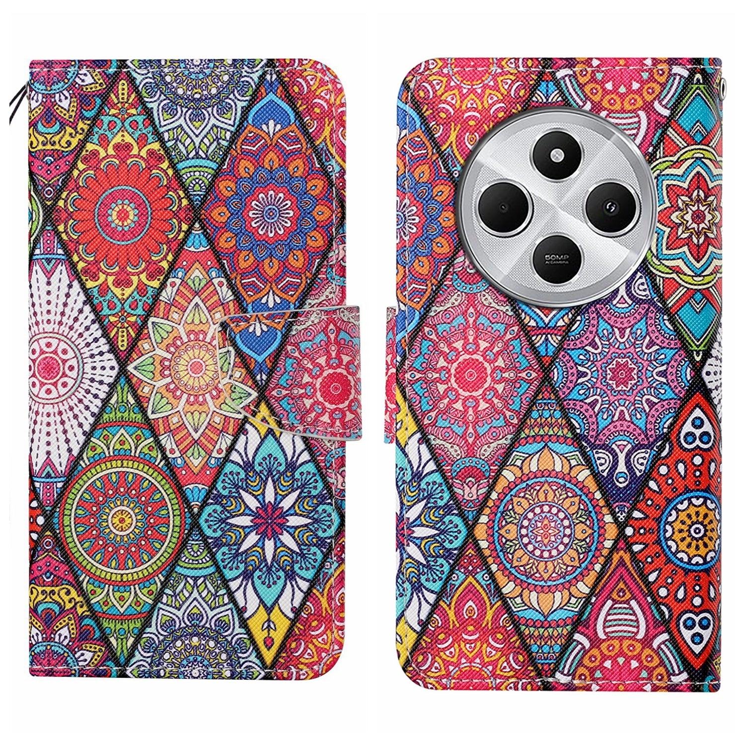 For Redmi 14C 4G Colored Drawing Pattern Leather Phone Case(Diamond Totem)