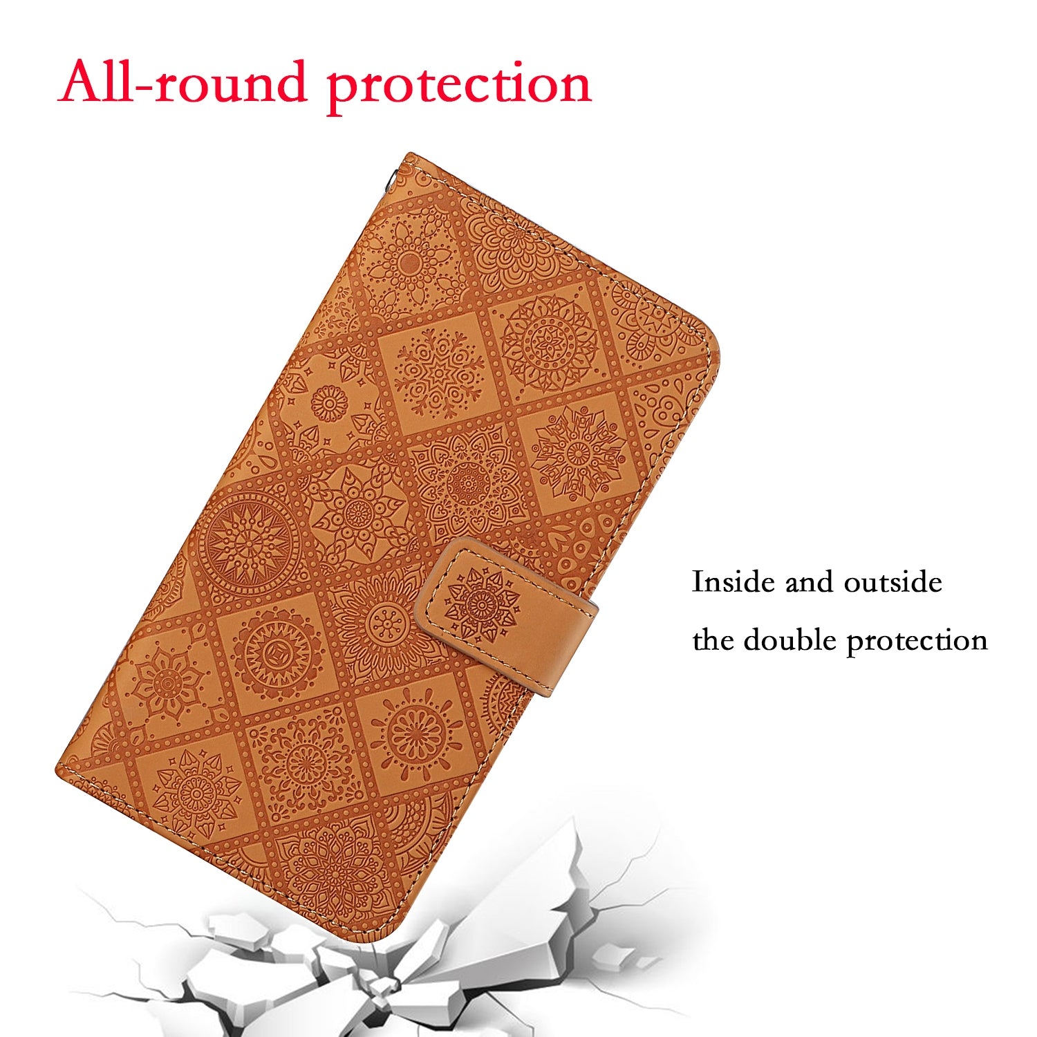 For Redmi 14C 4G Ethnic Style Embossed Pattern Leather Phone Case(Brown)