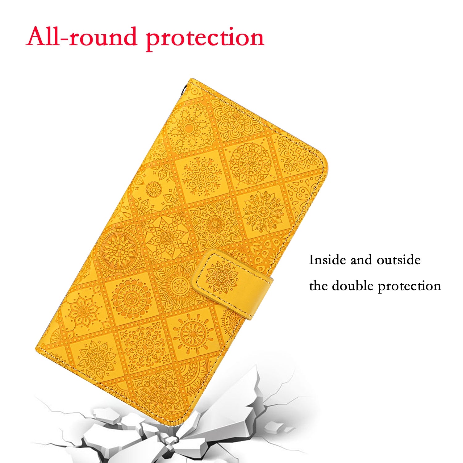 For Redmi 14C 4G Ethnic Style Embossed Pattern Leather Phone Case(Yellow)