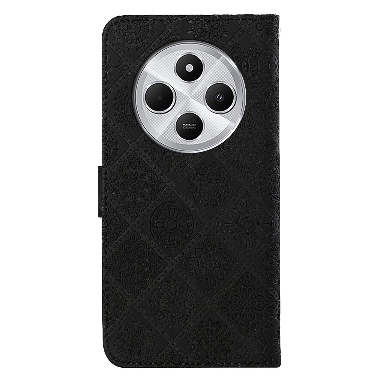 For Redmi 14C 4G Ethnic Style Embossed Pattern Leather Phone Case(Black)