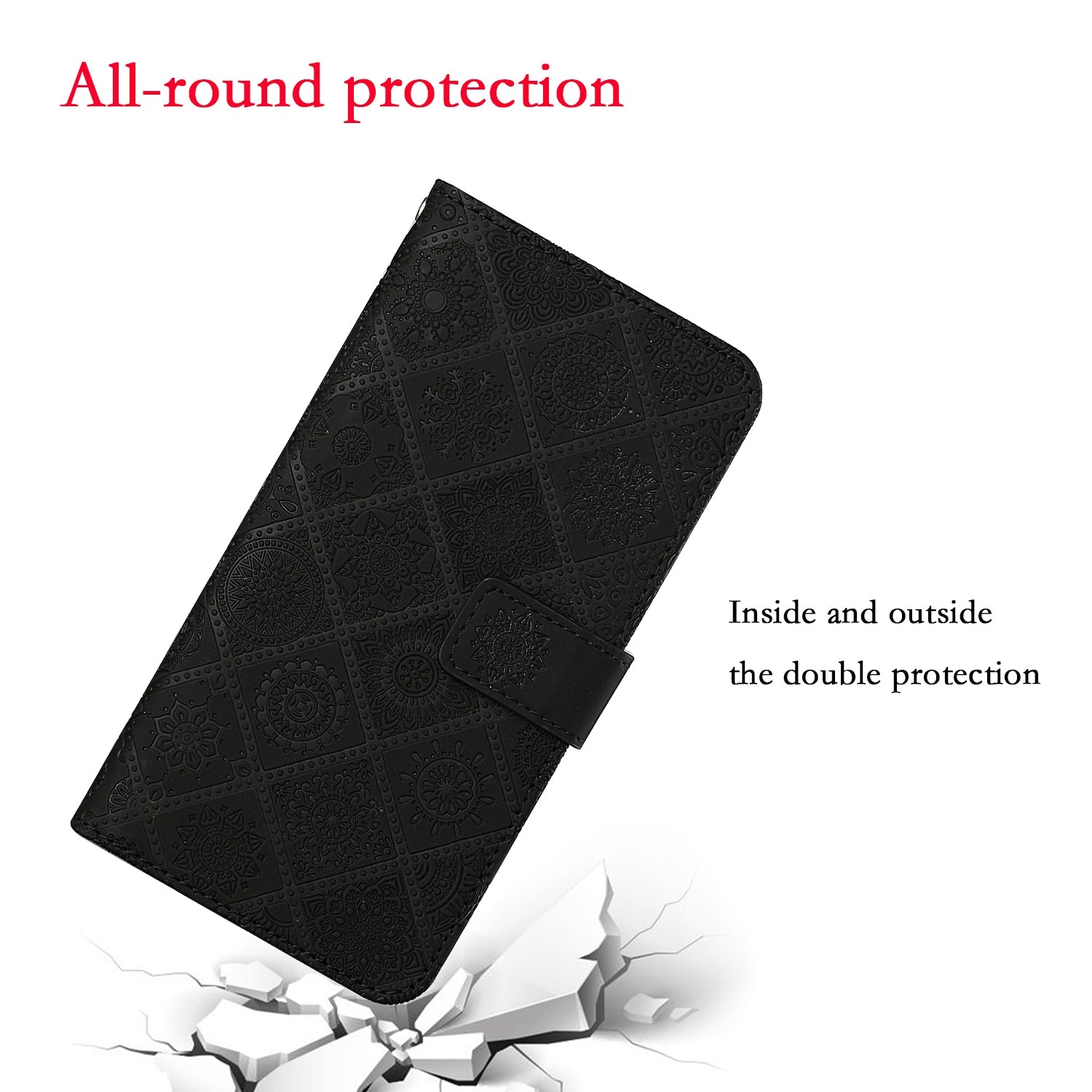 For Redmi 14C 4G Ethnic Style Embossed Pattern Leather Phone Case(Black)