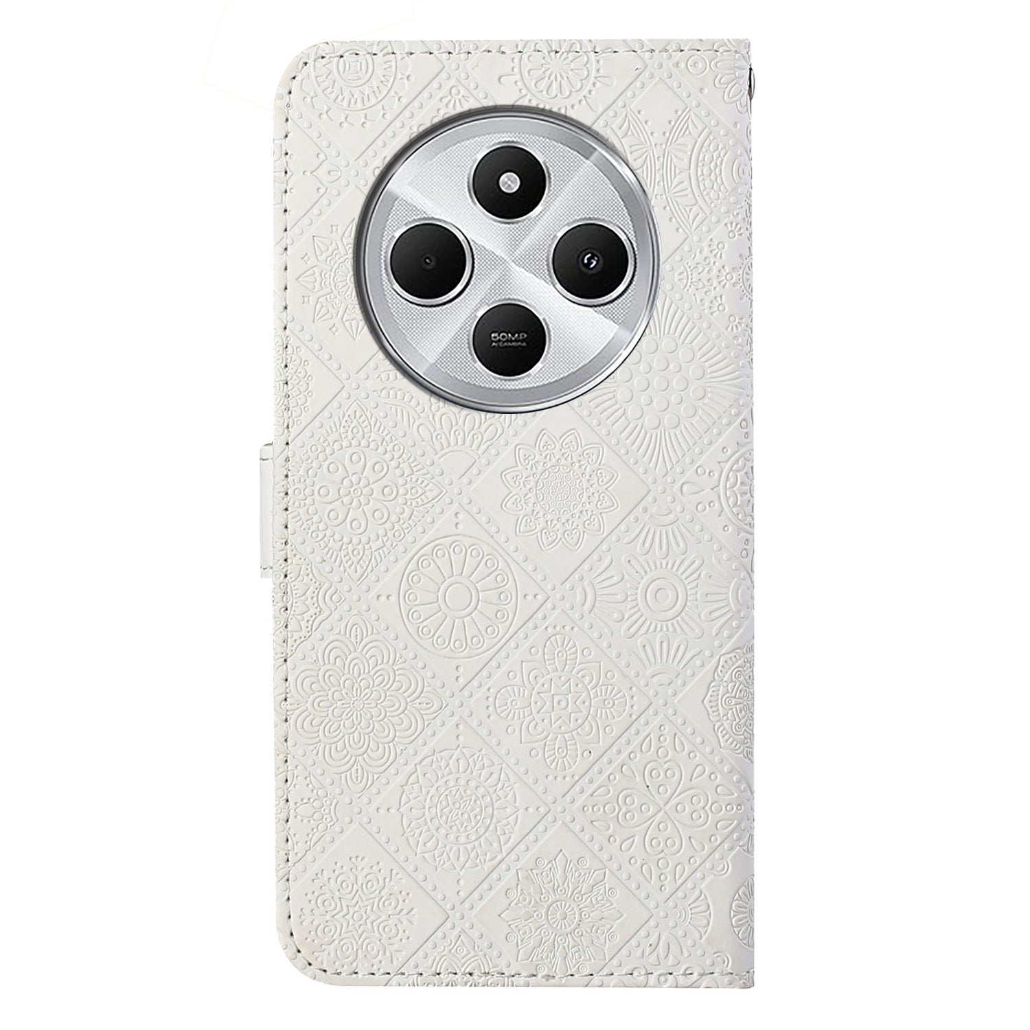 For Redmi 14C 4G Ethnic Style Embossed Pattern Leather Phone Case(White)