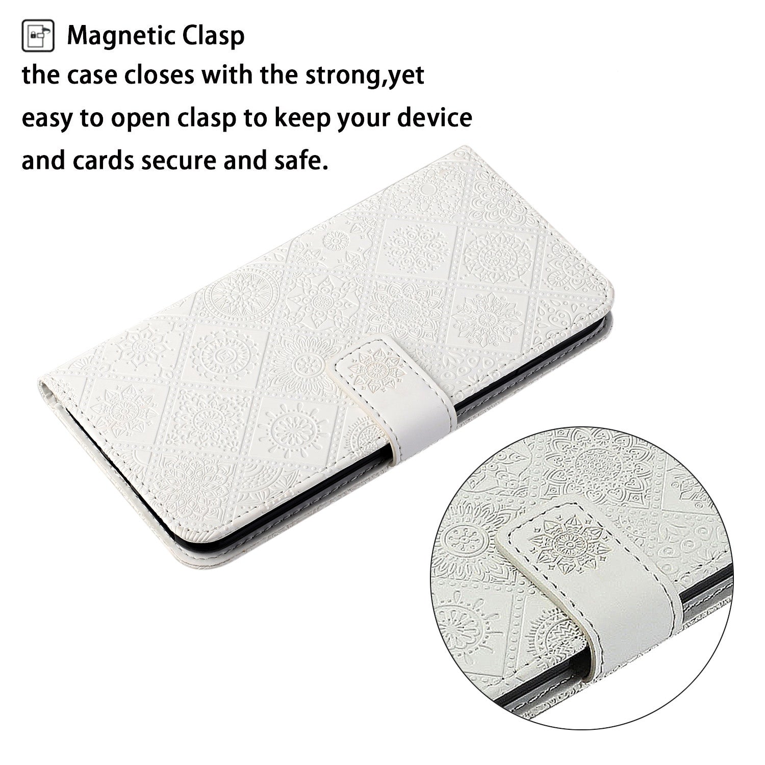 For Redmi 14C 4G Ethnic Style Embossed Pattern Leather Phone Case(White)