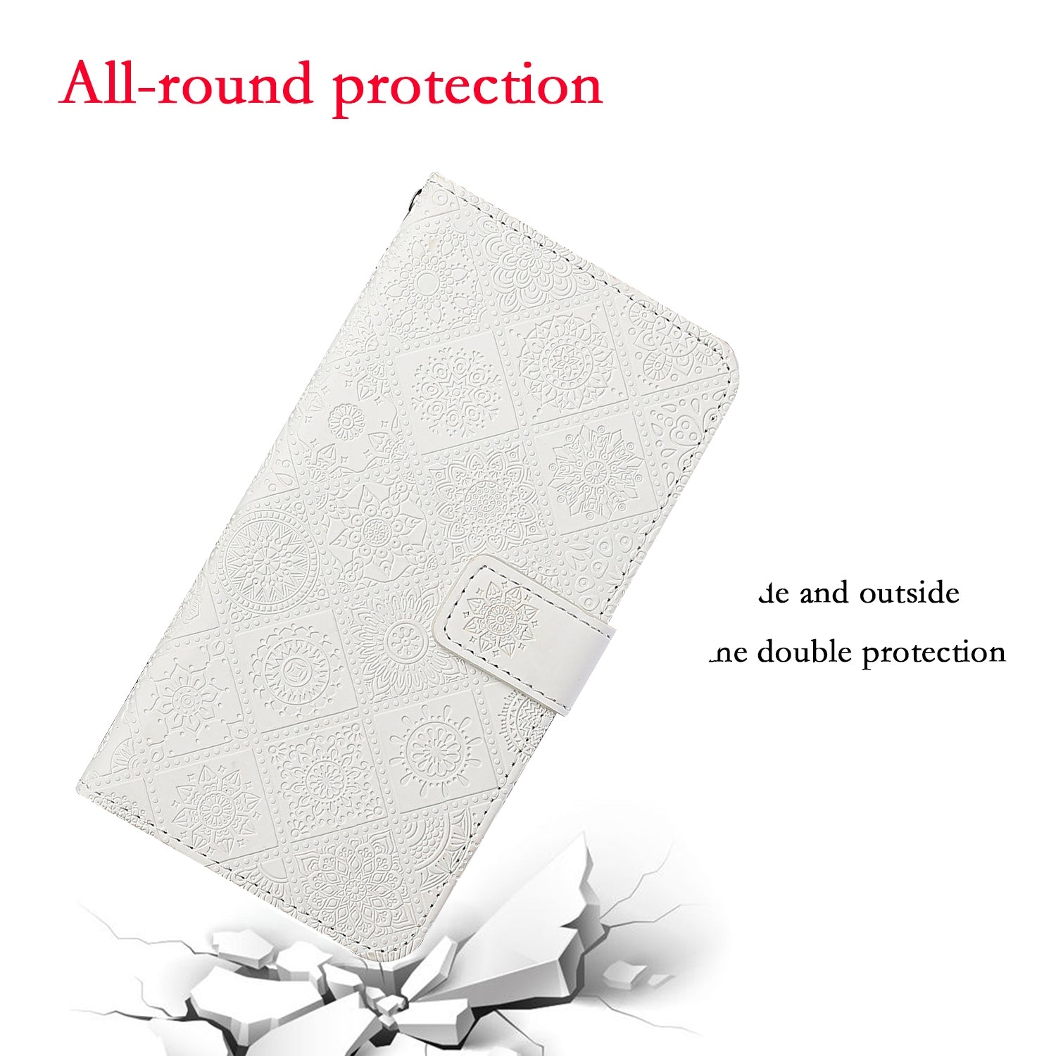 For Redmi 14C 4G Ethnic Style Embossed Pattern Leather Phone Case(White)