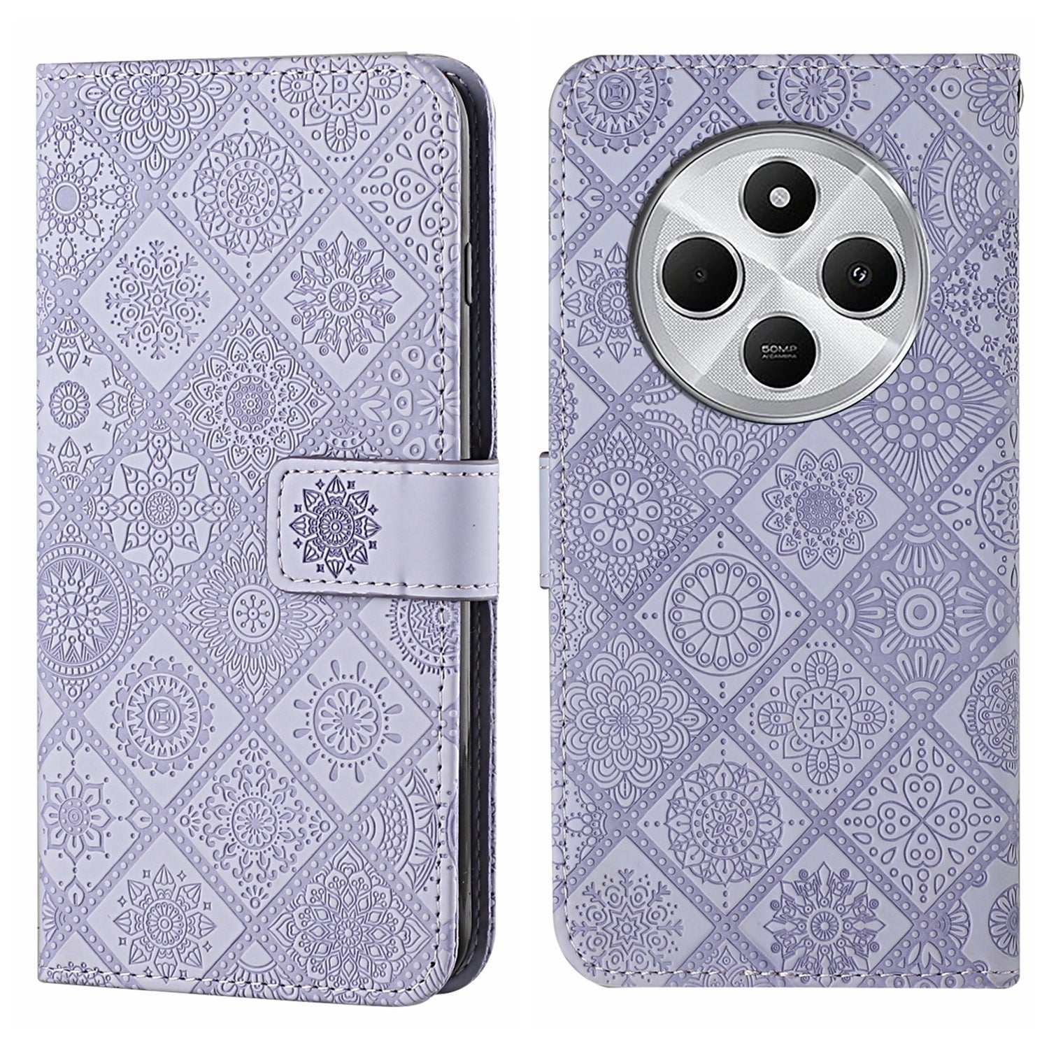 For Redmi 14C 4G Ethnic Style Embossed Pattern Leather Phone Case(Purple)