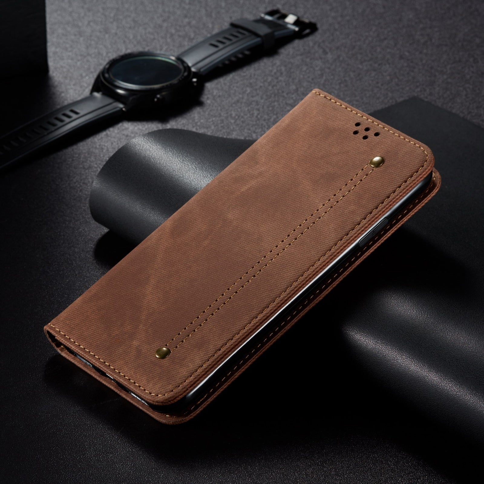 For Redmi 14C 4G Denim Texture Casual Style Horizontal Flip Leather Case(Brown)