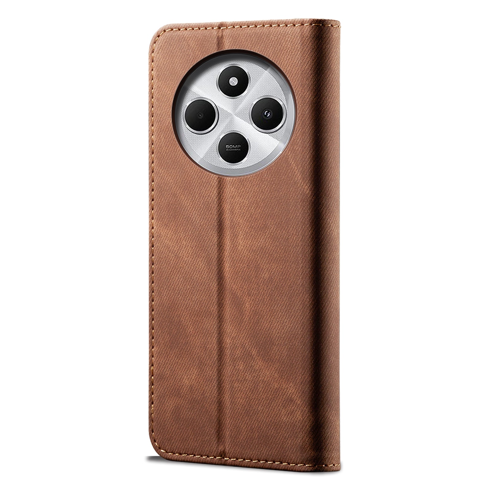 For Redmi 14C 4G Denim Texture Casual Style Horizontal Flip Leather Case(Brown)