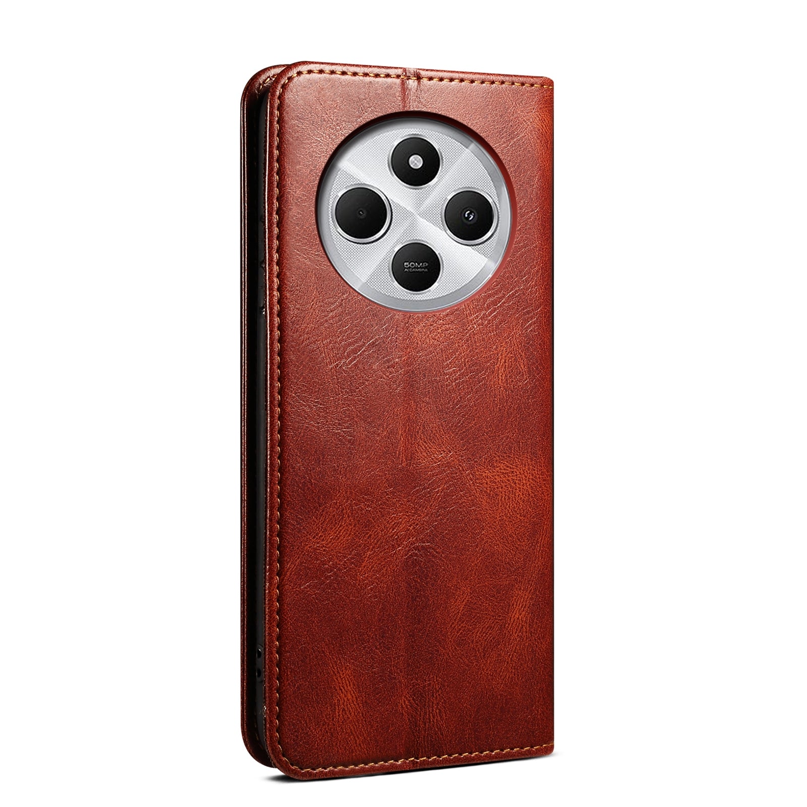 For Redmi 14C 4G Oil Wax Crazy Horse Texture Leather Phone Case(Brown)