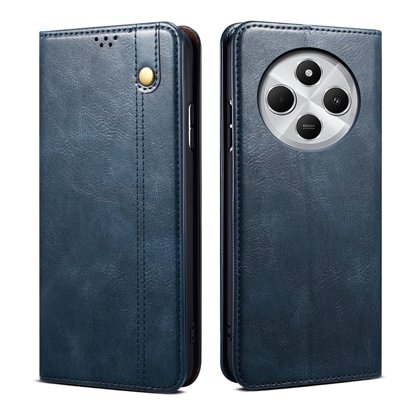 For Redmi 14C 4G Oil Wax Crazy Horse Texture Leather Phone Case(Blue)