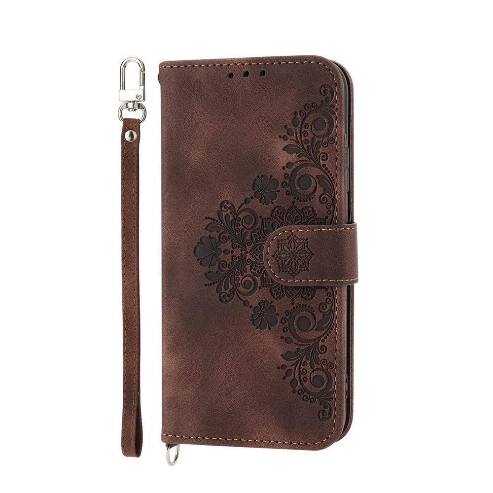 For Redmi 14C 4G Skin Feel Flowers Embossed Wallet Leather Phone Case(Brown)