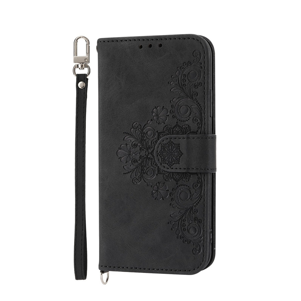 For Redmi 14C 4G Skin Feel Flowers Embossed Wallet Leather Phone Case(Black)